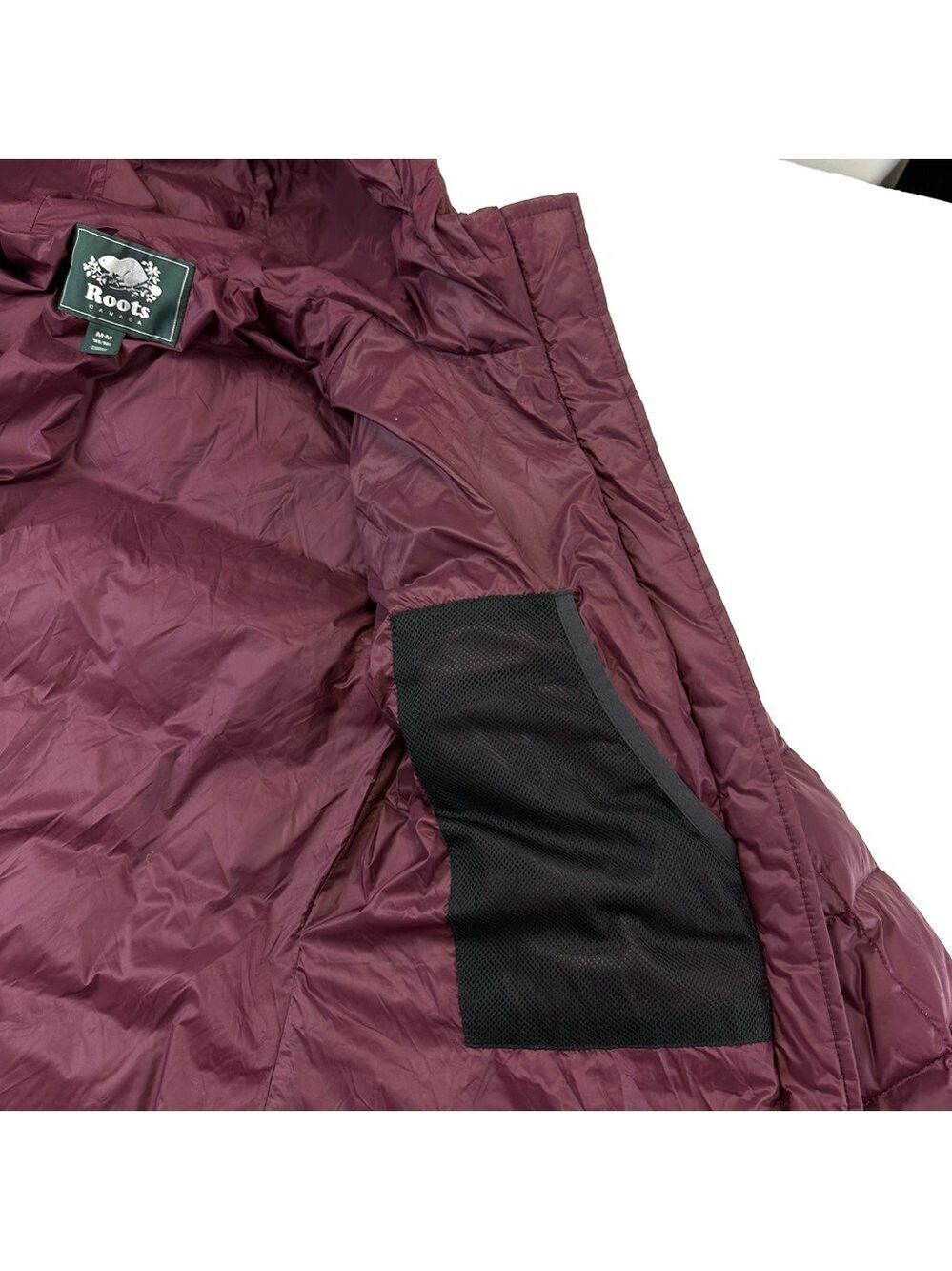 Roots down hooded puffer coat Womens Medium burgundy quilted long line winter - Picture 8 of 14